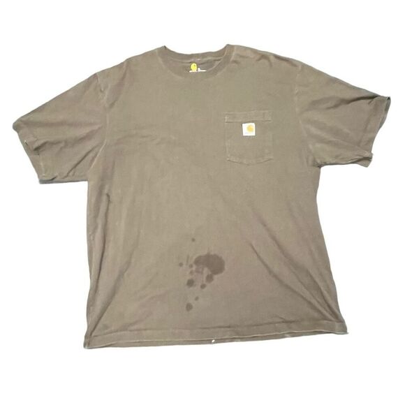 Brown Carhartt front pocket size XL T-shirt - imperfection bottom front half - Picture 1 of 5